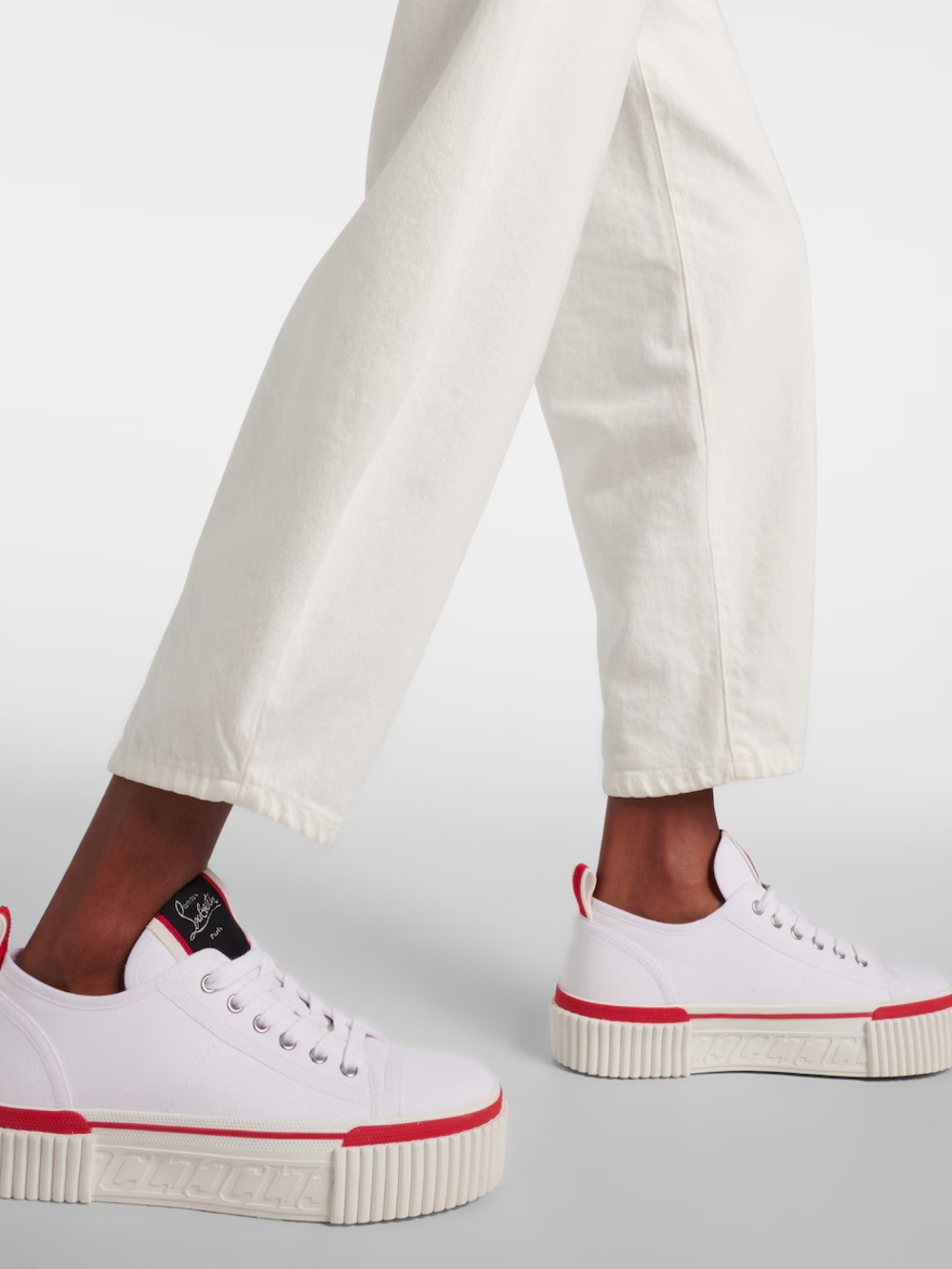 Christian Louboutin Ivory and Red Low-Top Canvas Sneakers - Picture 12 of 13